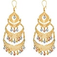 thumbnail image 1 of Chandelier Dangle Earrings with Hearts 14k Yellow White Rose Gold Three Tiers Tri Color 80 x 36 mm, 1 of 1