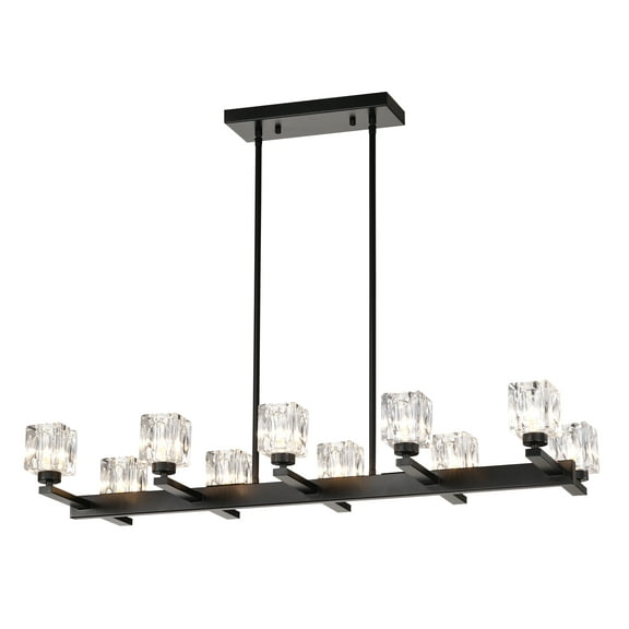 Chandelier for Dining Room, 10-Light Black Farmhouse Linear Pendant Light Fixture, Modern Crystal Hanging Lighting Chandelier for Kitchen Island, Bar, Long Table, G9 Bulb(10*G9*MAX 40W)