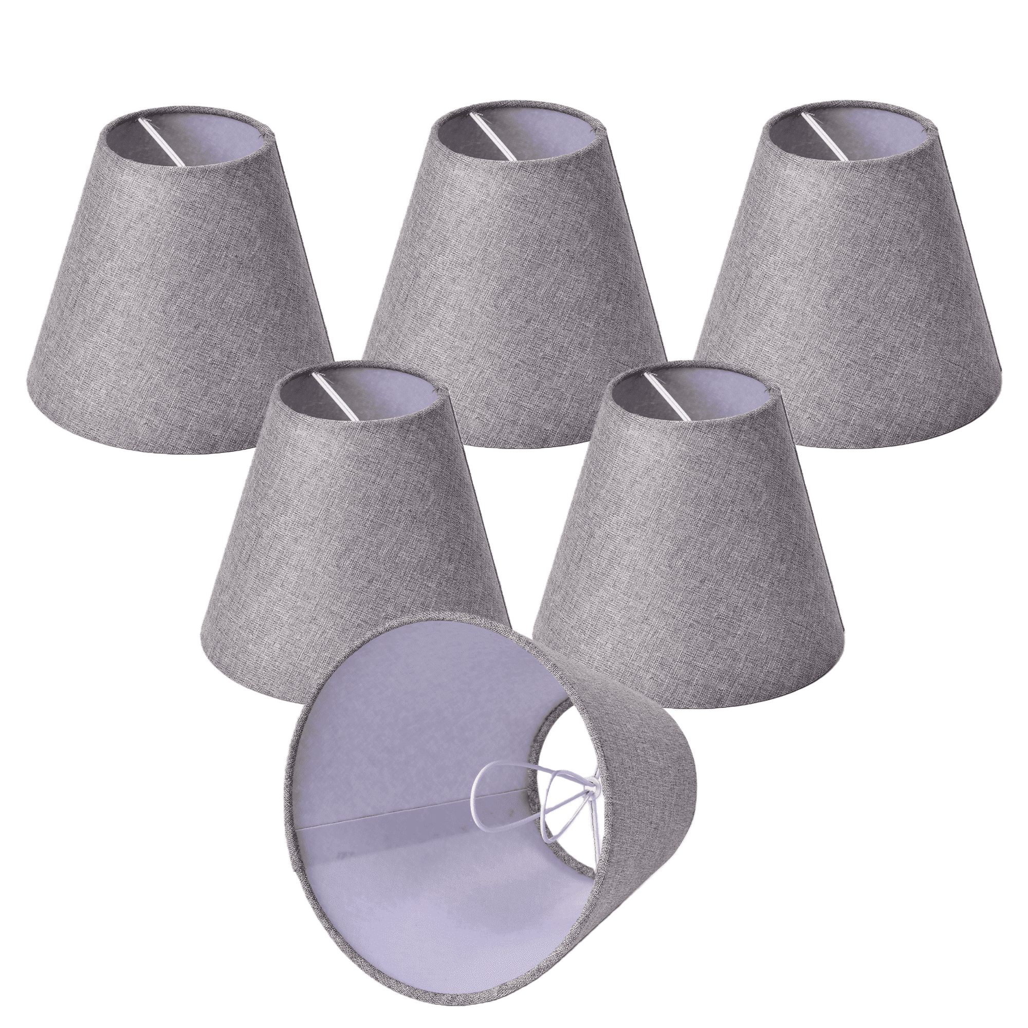Chandelier Lamp Shades Set of 6, Clip On Mini Empire Shades for E12 Candelabra Bulbs, Grey Linen Fabric for Wall Sconce