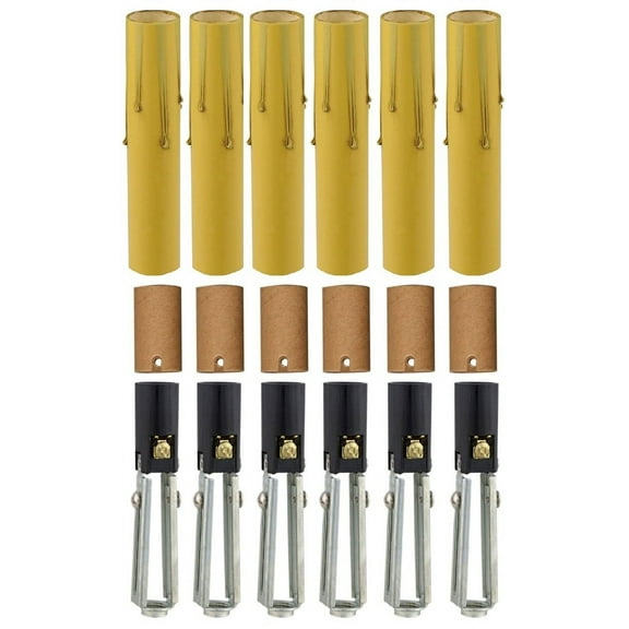 Chandelier Lighting Fixture Socket Kit, Adjustable Height Candelabra E-12 Sockets with Cardboard Insulators and 4-Inch Antique Drip Plastic Candle Cover Sleeves, Set of 6