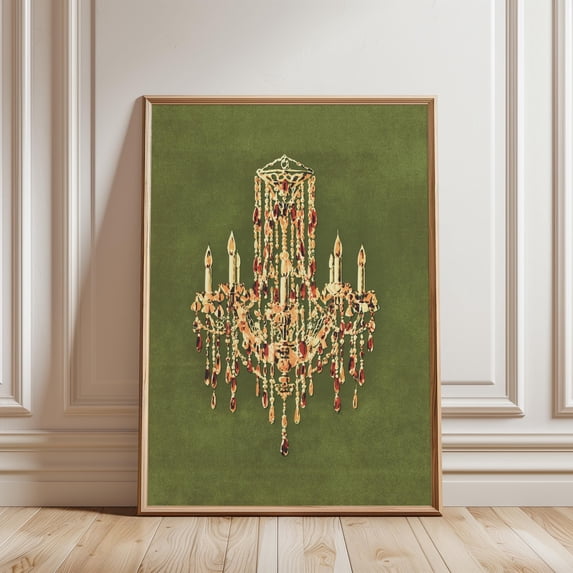 Chandelier Poster, Vintage Style in Green and Gold , Poster Print Only ...