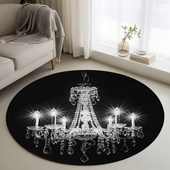 Chandelier Round Rugs for Living Room 3ft Non Slip Circle Rug Washable Low-Profile Indoor Carpet for Bedroom, Dining Room, Bathroom