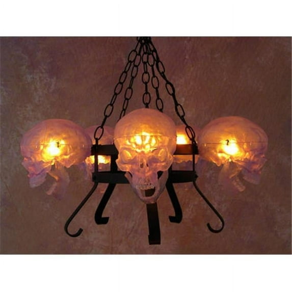 Chandelier Skull-Metal 5 Clear Skulls on Dual Metal Frame No Candle
