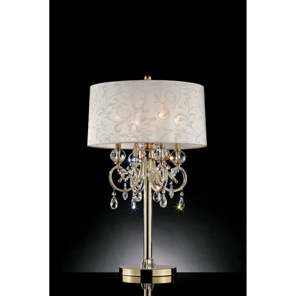 Chandelier Table Lamp with Hanging Crystals and Floral Pattern Shade ...