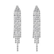 Chandelier Tassel Dangle Linear Drop Earrings Party Jewelry Clear Austrian Crystal,Silver