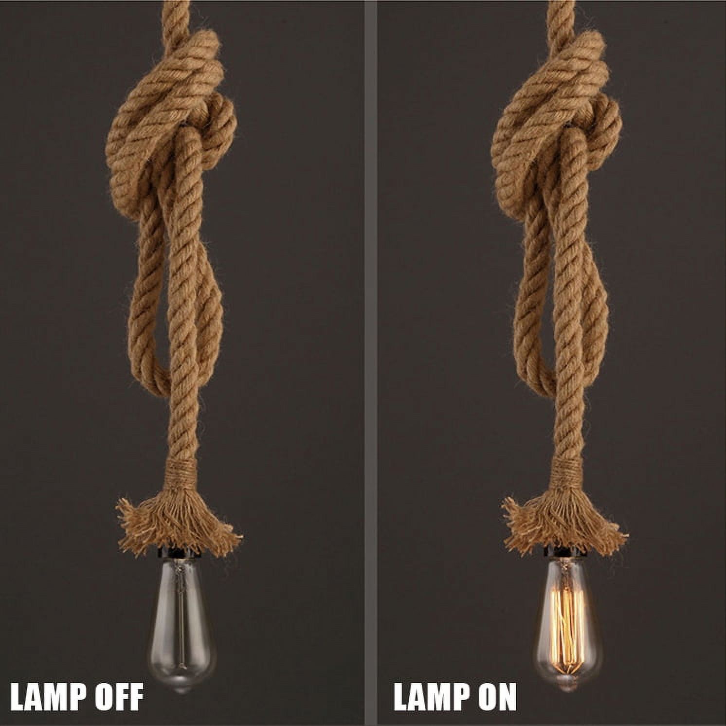 Vintage Hemp Rope Pendant Light Cord – 2m Single Head With Plug, E26/E27 Socket, Industrial Farmhouse Style