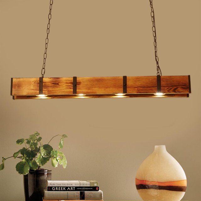 Chandeliers Pendant Lamp, Hanging Lamp 4Light Rustic Wood Beam Linear