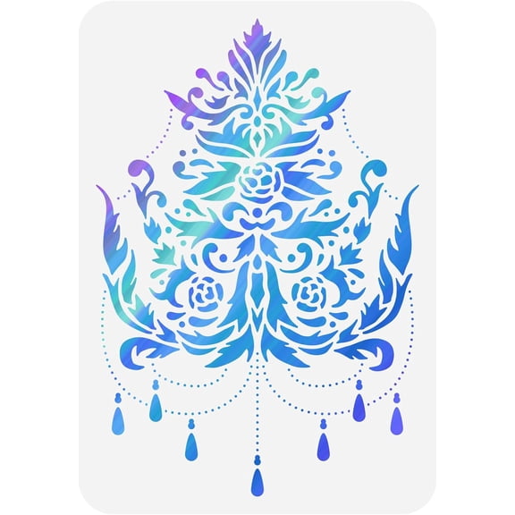 Chandeliers Stencils Template 8.3x11.7 inch Chandelier Stencil with Tassels Plastic Floral Light Patterns Painting Stencil Reusable Stencil for DIY Making