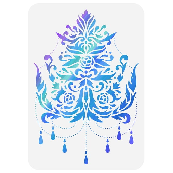 Chandeliers Stencils Template 8.3x11.7 inch Chandelier Stencil with Tassels Plastic Floral Light Patterns Painting Stencil Reusable Stencil