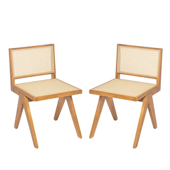 Chandigarh Natural Rattan Dining Chairs (Set of 2) - Solid Rubber Wood Frame, Breathable Woven Seat & Back, Elegant Side Chairs for Dining Room, Living Room, 18.25"W