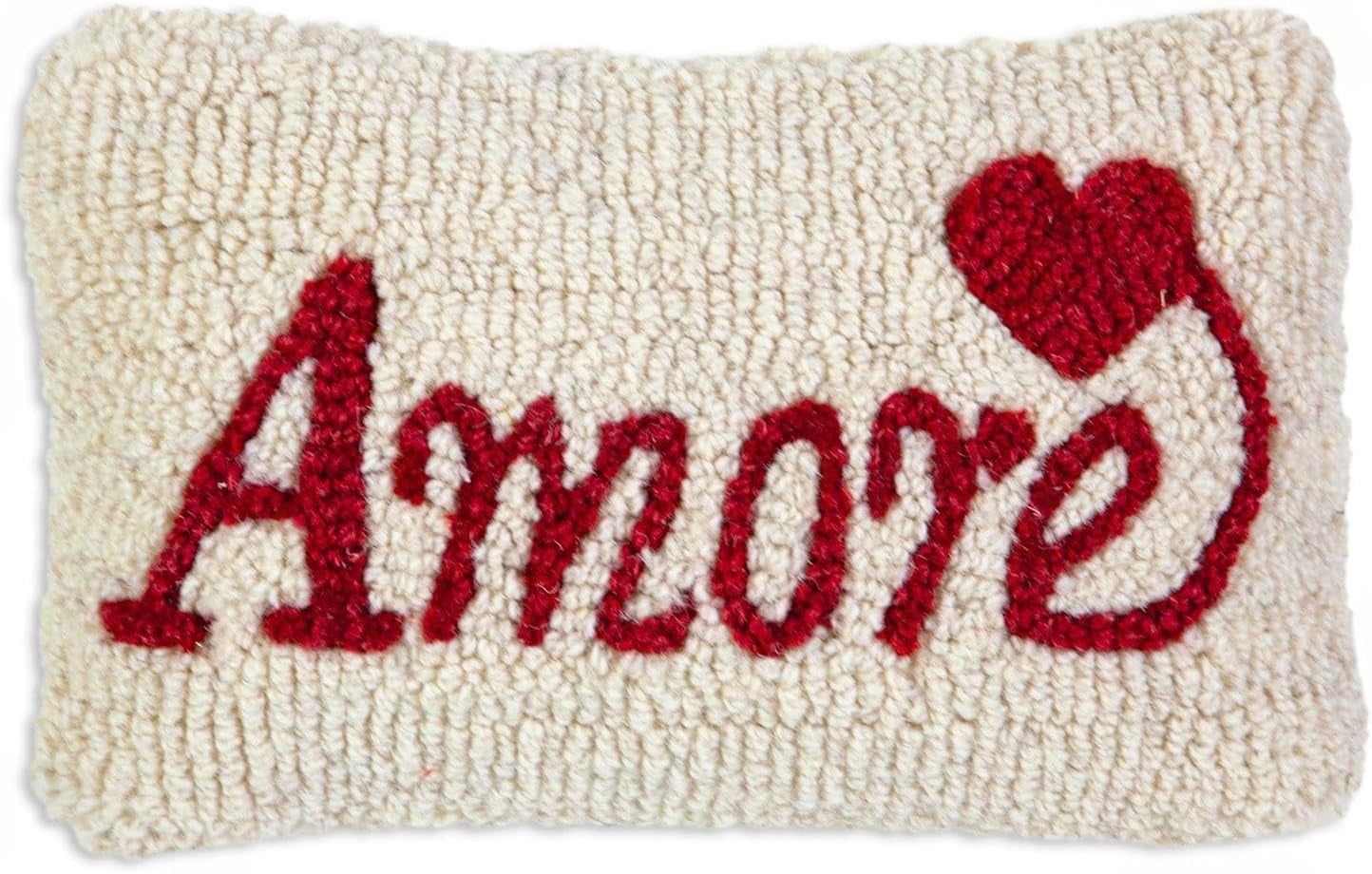 Amore Red and Beige Wool Blend Rectangular Throw Pillow