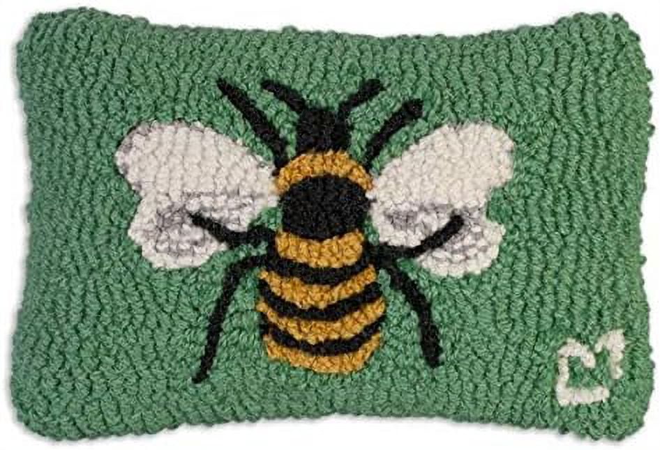 Chandler 4 Corners Hand-Hooked Wool Decorative Throw Pillow | Artist-Designed Honey Bee Pillow, Farm & Garden Pillow for Couches & Beds, Bumble Bee Home Decor (8 in x 12 in)