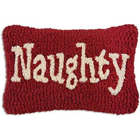 Chandler 4 Corners Hand-Hooked Wool Decorative Throw Pillow | Artist-Designed Naughty Pillow, Christmas Pillow for Couches & Beds, Red Holiday Throw Pillow for Home Decor (8 in x 12 in)