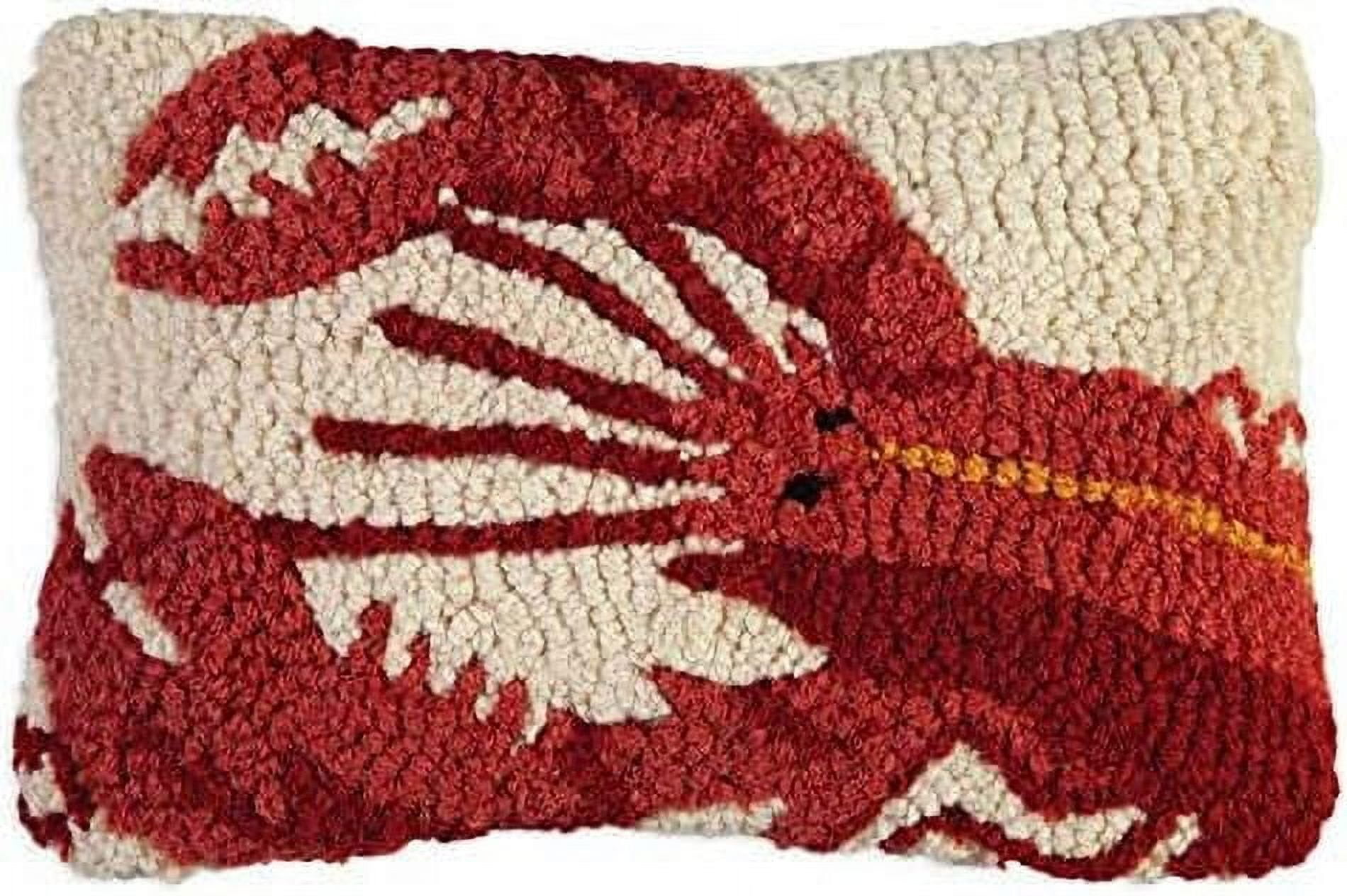 Hand-Hooked Red Lobster Wool Blend Rectangular Throw Pillow