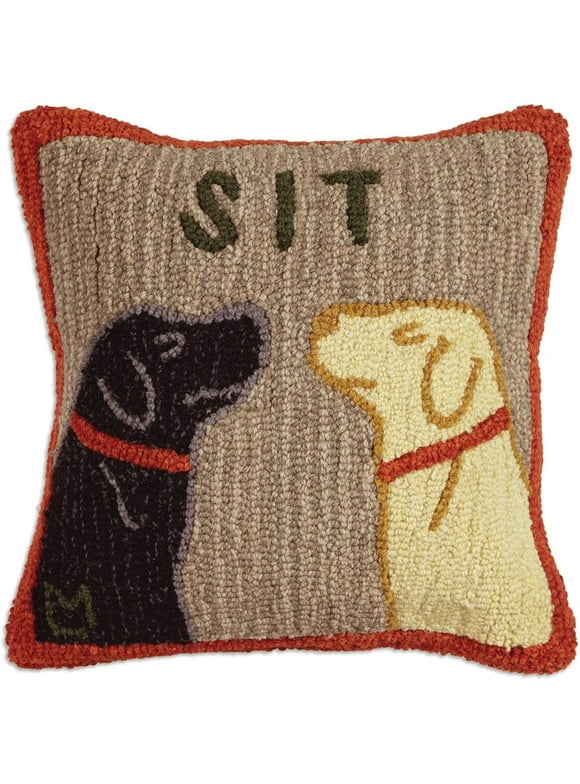 Chandler 4 Corners Wool Pillow Home Decór Artist-Designed Two Dogs Sitting All Ages 1 Pack