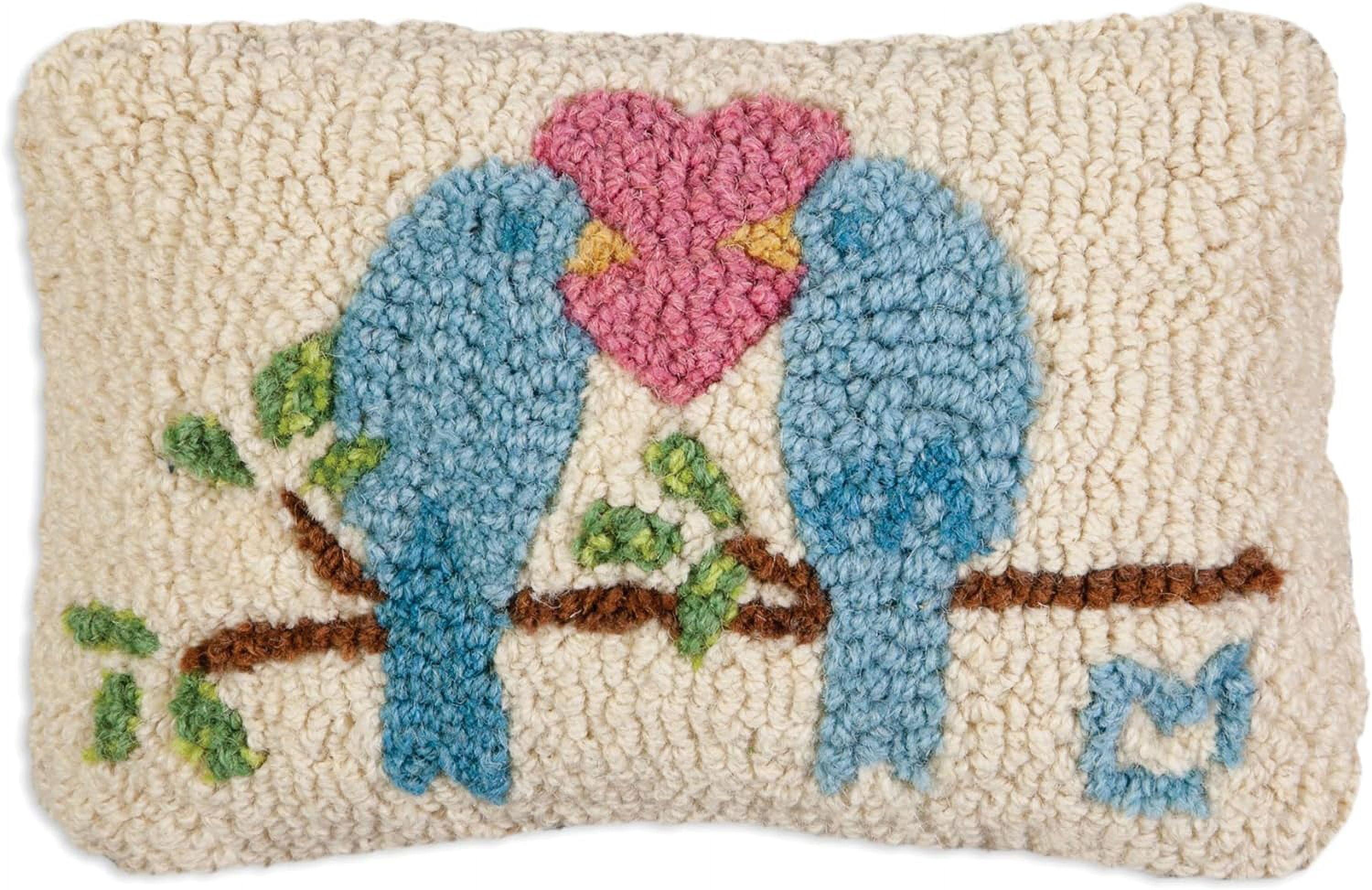 Hand-Hooked Wool Love Birds Valentine's Day Throw Pillow