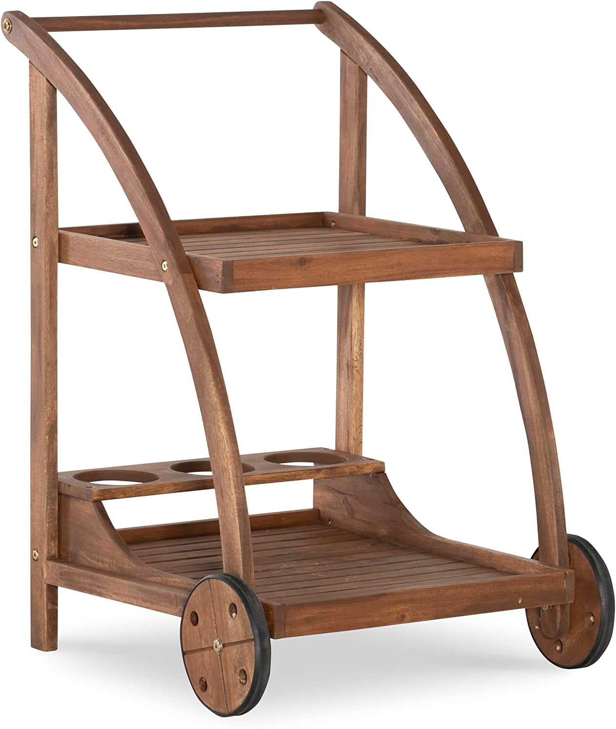 Chandler Acacia Wood Outdoor Bar Trolley With Three Bottle Glass Holders