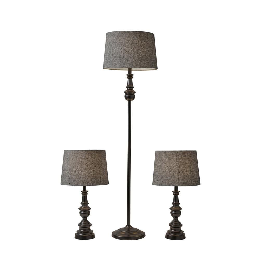 Chandler Bronze 3-Piece Lamp Set with Herringbone Shades