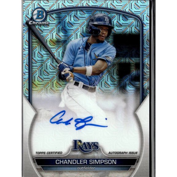 Chandler Simpson 2023 Bowman Chrome Blue Mojo Refractor Auto #BMA-CS Tampa Bay Rays Baseball Card Tampa Bay Rays MLB Autographed Baseball Trading Card