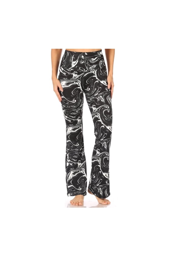 Chandly Women's Pants Flare High Waisted Casual Palazzo Bottoms, Black Marble, M