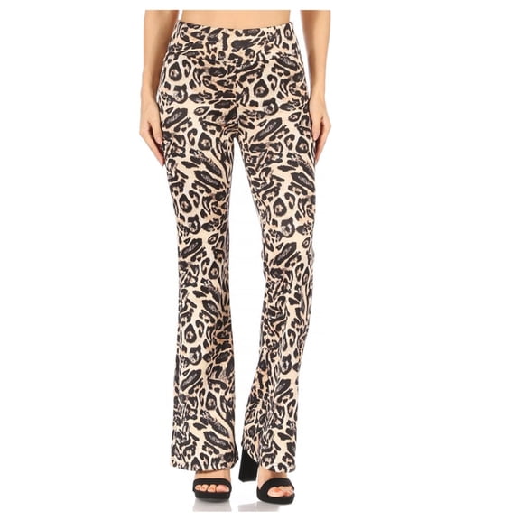 Chandly Women's Pants Flare High Waisted Casual Palazzo Bottoms, Brown, S