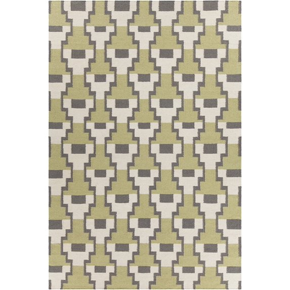 Hand-Woven Contemporary Flatweave Rug 7'9x10'6 Green/ Grey/ White