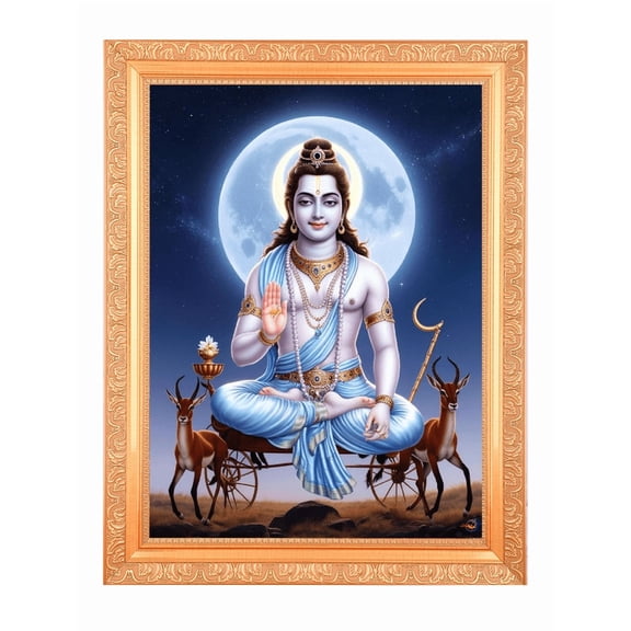 Chandra Devta Alluring Art Digital Print Photo In Wallhanging Artwork Frame {11 x 14 Inches} OR {27.94 X 35.56 Cm's} Religious Gifting
