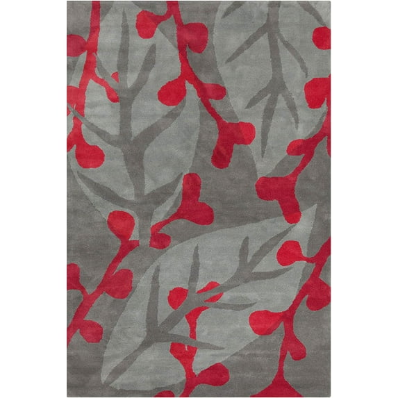 Hand-Tufted Contemporary Wool Rug 8'x10' Grey/Red