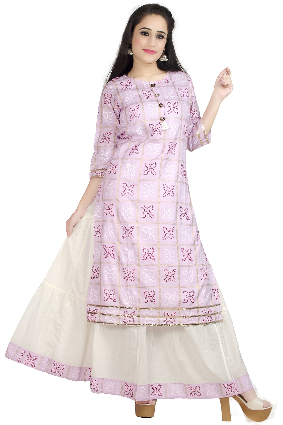 Chandrakala Bandhani Printed Kurti Skirt Set for Women Rayon Cotton Indian  Ethnic Tunic Kurta Set,Large (K168PIN3) - Walmart.com