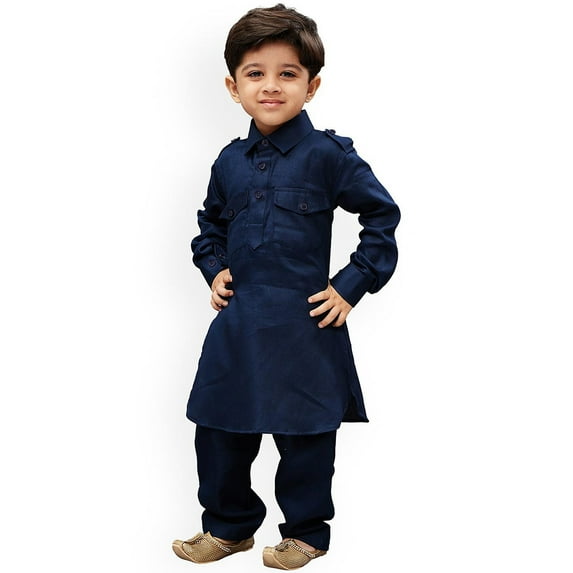 Chandrakala Kids 100% Cotton Kurta Pyjama Set for Boys Indian Traditional Party Wear Bollywood Style Wedding Dress, Black (KK102BLA3)