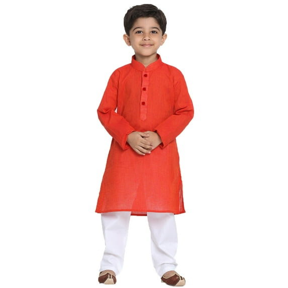 Chandrakala Kids 100% Cotton Kurta Pyjama Set for Boys Indian Traditional Party Wear Bollywood Style Wedding Dress, Orange (KK101ORA5)