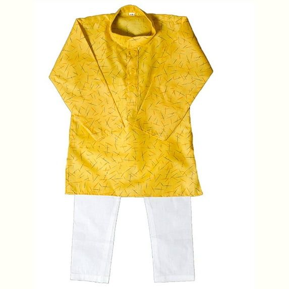 Chandrakala Kids 100% Cotton Kurta Pyjama Set for Boys Indian Traditional Party Wear Bollywood Style Wedding Dress, Yellow (KK103YEL1)