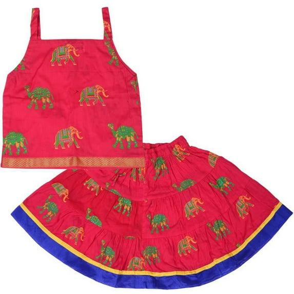 Chandrakala Kids Lehenga Choli Set for Girls Indian Traditional Animal Print Ethnic Wear Dress Skirt Tops-6-18 Months, Magenta (KL102MAG1)