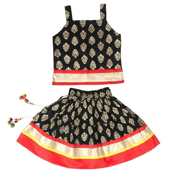 Chandrakala Kids Lehenga Choli Set for Girls Indian Traditional Party Wear Dress Skirt Tops-1.5-3 Years, Black-Gold (KL101BLA2)