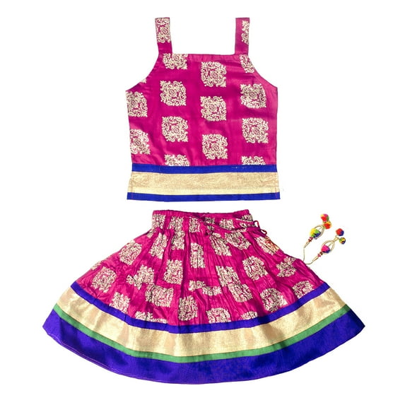 Chandrakala Kids Lehenga Choli Set for Girls Indian Traditional Party Wear Dress Skirt Tops-5-7 Years, Magenta-Gold (KL101MAG4)