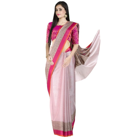 Chandrakala Women's Beige Supernet Cotton Zari Work Banarasi Saree,Free Size(1396PIN)