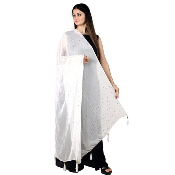 Chandrakala Women's Indian White Rubber print Chiffon Dupatta Neck Wrap Long Stole Scarf Chunni,Free Size (D191WHI)