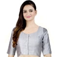 thumbnail image 1 of Chandrakala Women's Readymade Non Padded Chanderi Indian Ethnic Saree Blouse Crop Top Choli-2X-Large, Gray (B186GRA6), 1 of 3