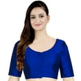 thumbnail image 1 of Chandrakala Women's Readymade Non Padded Chanderi Indian Ethnic Saree Blouse Crop Top Choli-Medium, Royal Blue (B186ROY3), 1 of 3