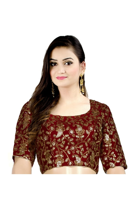 Women's Readymade Non Padded Full Embroidery Art Silk Indian Ethnic Saree Blouse Crop Top Choli-Small, Maroon (B187MAR2)