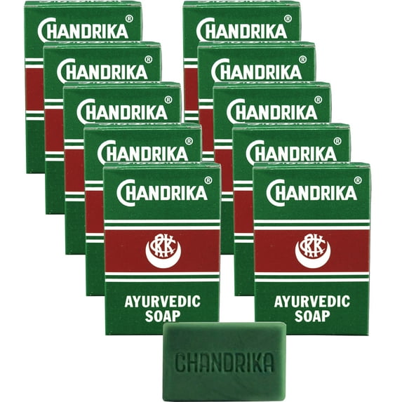 Chandrika Ayurvedic Bar Soap 10 Pack: Natural, Organic Vegan Soap With No Animal Fat, Mild Sandalwood and Patchouli Scent