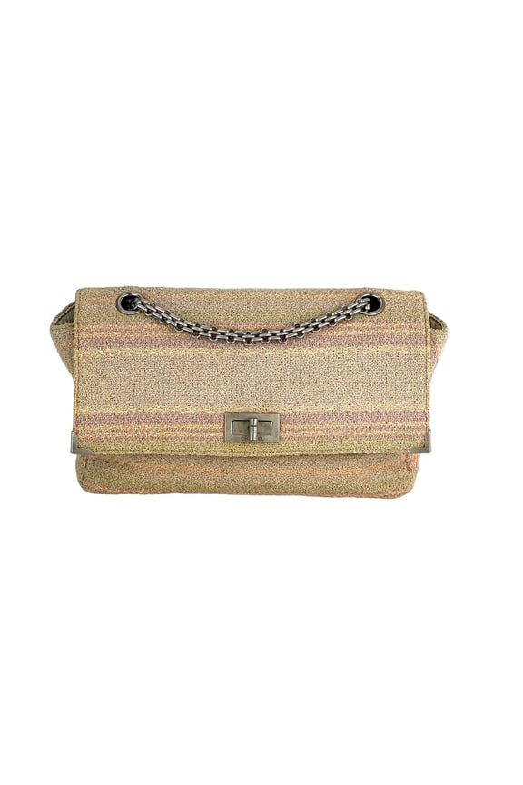 Pre-Owned Chanel 2.55 Reissue 225 Single Flap Pink Multicolor Cotton Tweed Shoulder Bag