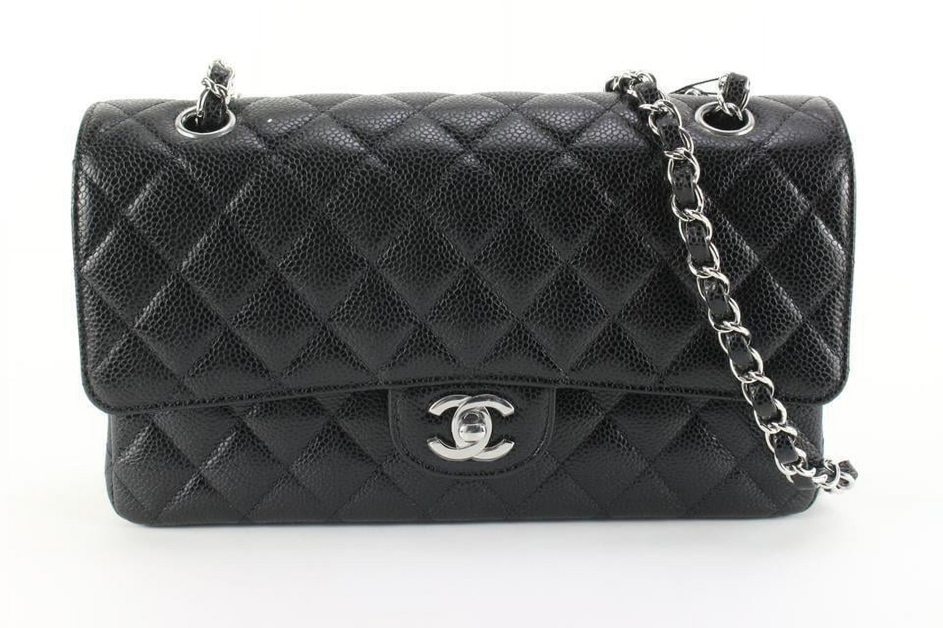 Chanel 2022 Black Quilted Caviar Leather Medium Classic Double Flap SHW  75c85W 