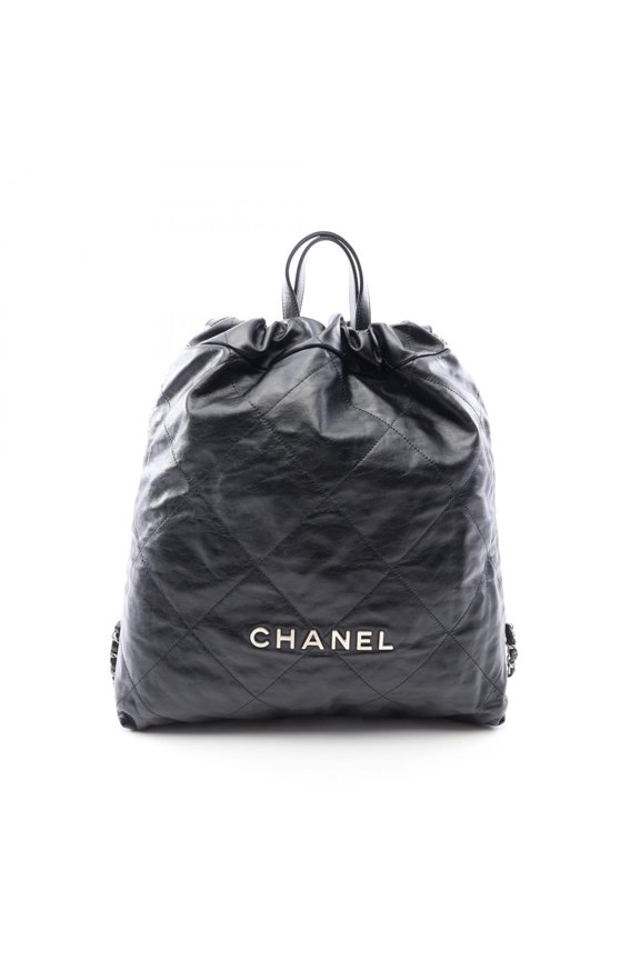 Pre-Owned Chanel 22 Large Backpack/Handbag, Leather, Women's, Black