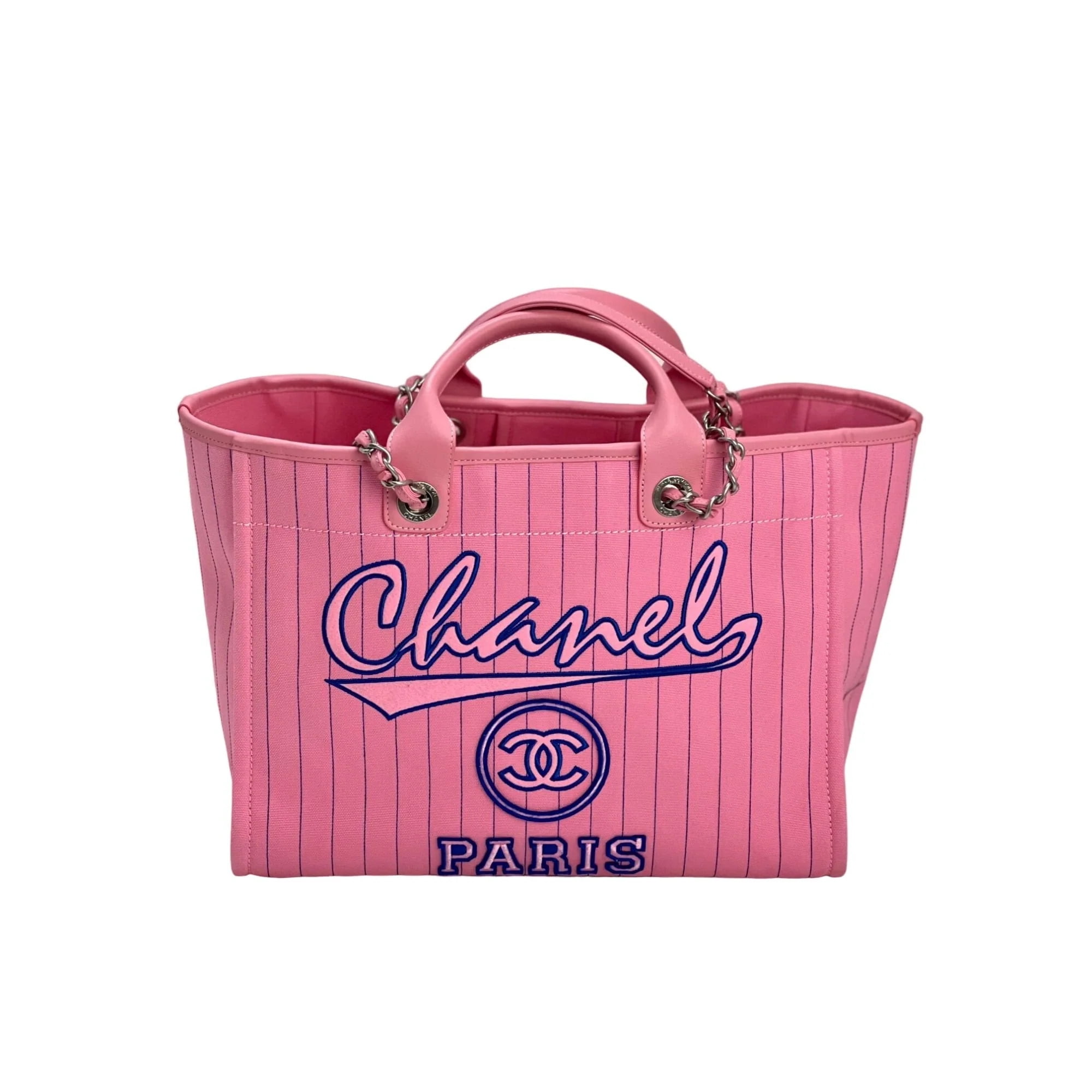 Pre Owned Chanel Canvas Calfskin Striped Medium Deauville Pink Tote Walmart