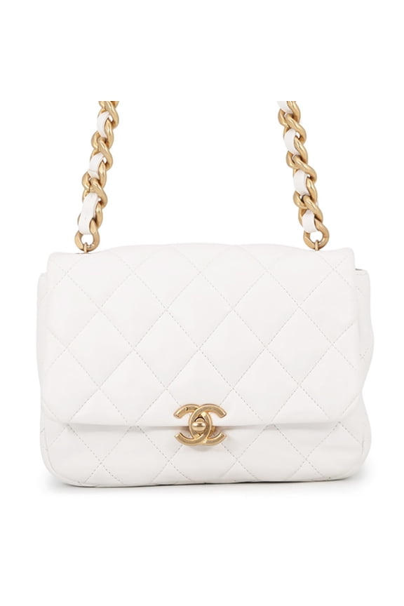Pre-Owned Chanel Chain Shoulder Bag Small Matelass Coco Mark Lambskin AS3206 CHANEL White...