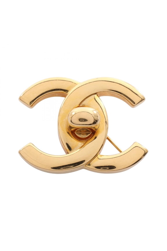 Pre-Owned Chanel Coco Mark Turnlock Motif Brooch Accessory, Gold Plated (GP), Women's, Tone
