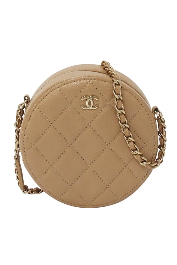 Pre-Owned Chanel Matelass handbag for women, brand shoulder bag, caviar leather, beige, gold...