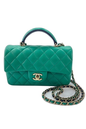 Pre-Owned Chanel Mini Matelass Handbag, Lambskin, Green