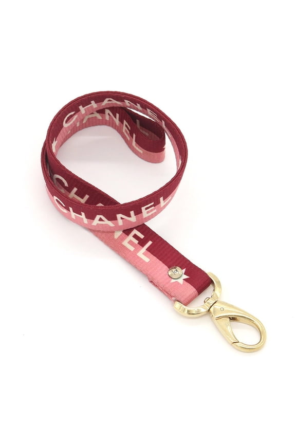 Pre-Owned Chanel Neck Strap, Dark Pink, Pink Nylon Canvas Keychain, Keyring, Women's CHANEL